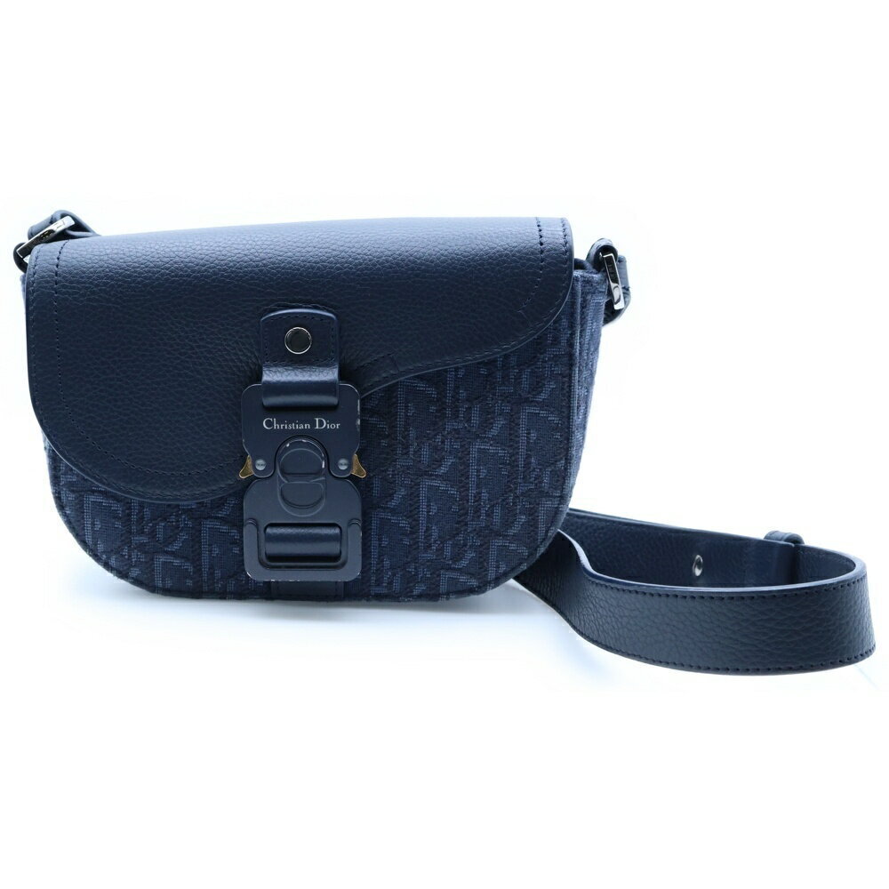 Christian Dior Oblique Saddle Flap Messenger Bag Shoulder Navy Blue - Picture 1 of 6